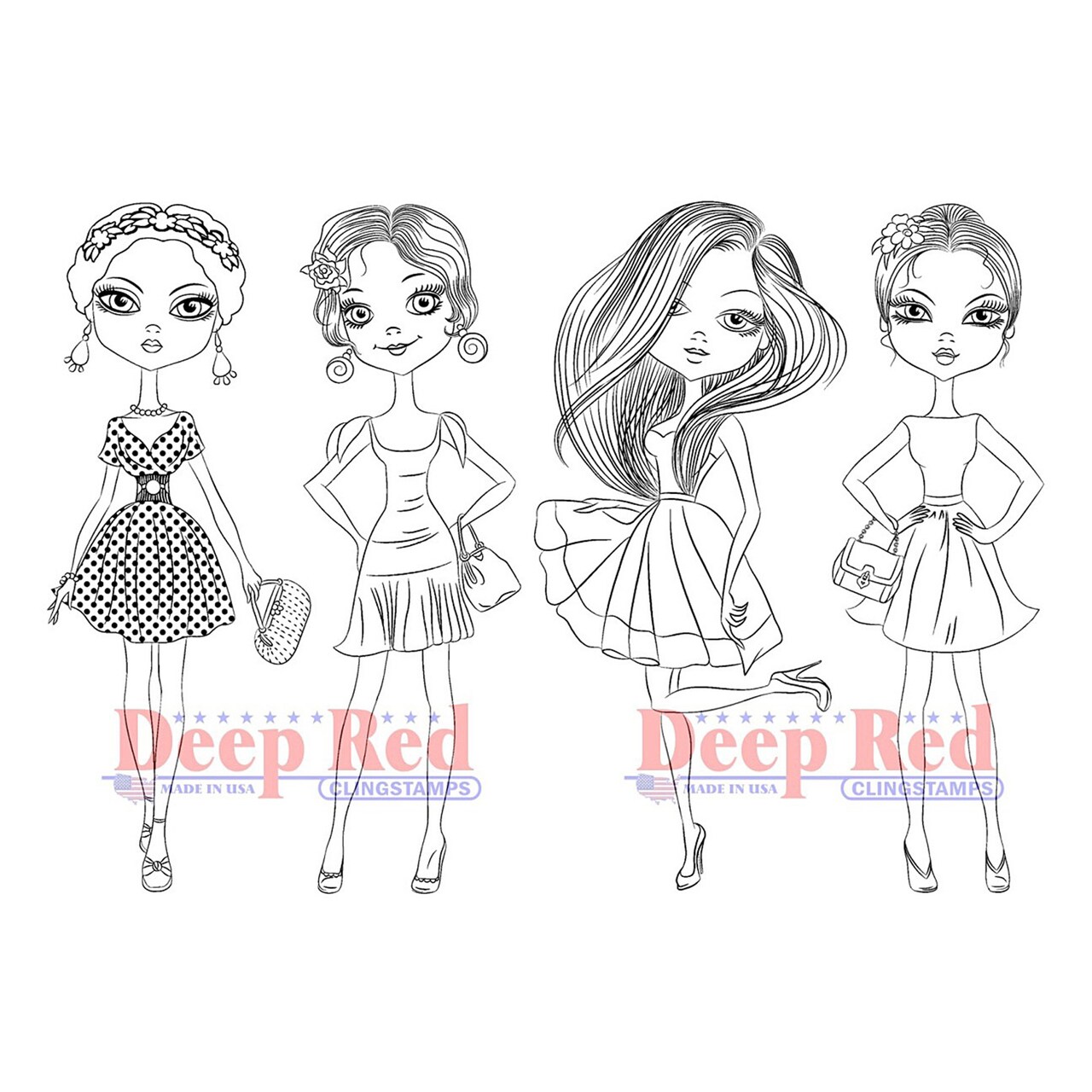 Deep Red Stamps City Girls Night Out Rubber Cling Stamp 4 x 6 inches